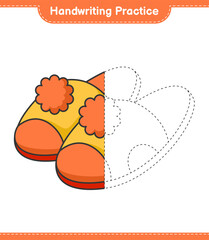 Handwriting practice. Tracing lines of Slippers. Educational children game, printable worksheet, vector illustration