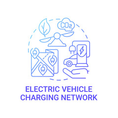Electric vehicle charging network gradient blue concept icon. Charging station in city abstract idea thin line illustration. Ecological transportation. Vector isolated outline color drawing.