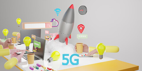 Business people are working together at office. business startup, Conceptual for brainstorming and teamwork. 3d rendering