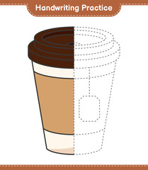 Handwriting practice. Tracing lines of Tea Cup. Educational children game, printable worksheet, vector illustration