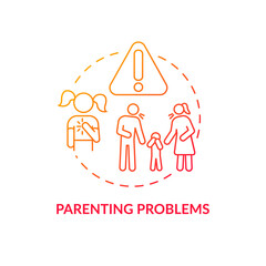 Parenting problem red concept icon. Hurt feelings. Children suffer from adults. Arguing parents and crying baby abstract idea thin line illustration. Vector isolated outline color drawing.