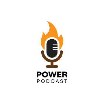Podcast logo with fire up and audio mic