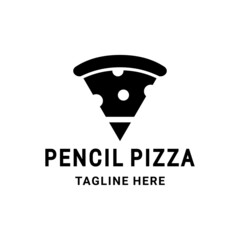 Pizza With Pencil dual meaning combination .vector logo design editable as you wish