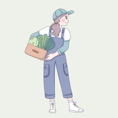 cute girl hold vegetables illustration