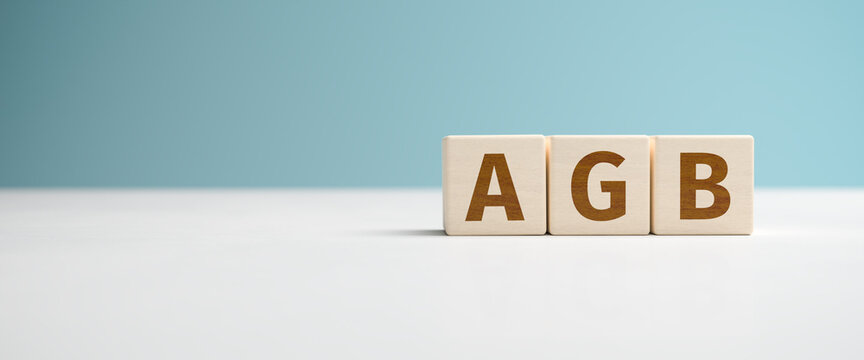 "AGB" web banner - the German abbreviation for "Allgemeine Gesch&auml;ftsbedingungen" (Terms and Conditions) built from letters on wooden cubes for the use as a web banner.