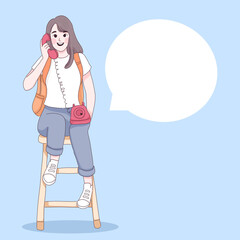 girl cartoon. hello, Back to School Day illustration