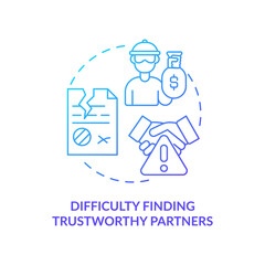 Difficulty finding trustworthy partner blue gradient concept icon. Risk of financial fraud. Startup launch challenges abstract idea thin line illustration. Vector isolated outline color drawing