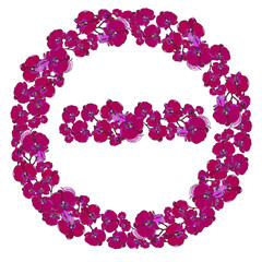 Wreath made of orchid flowers, botanical illustration. Endless horizontal pattern brush. Hand drawn vector illustration. For design projects, invitations, cards, posters