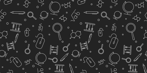 Back to School seamless pattern. Learning concept. Background with school signs. Vector illustration science texture.