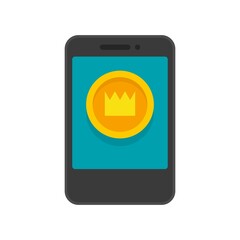 Smartphone video game gold crown coin icon flat isolated vector