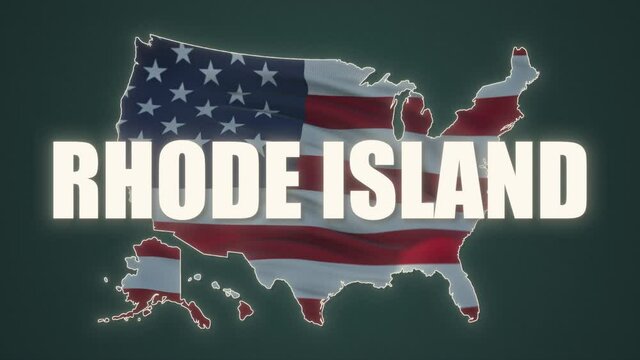 Rhode Island state text with USA map flag video waving in wind. Waving Flag United States Of America. USA flag for Independence Day, 4th of july US American Flag Waving.