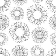 Seamless pattern sunflower graphics black and white colors vector illustration
