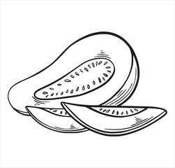 Guava fruit exotic tropic fruit hand drawn sketch style isolated on white background for coloring book, menu design, t-shirt. Hand drawn tropical food illustration. Vector illustration.