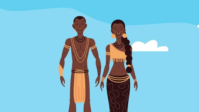 afro indigenus couple ethnicity characters animation