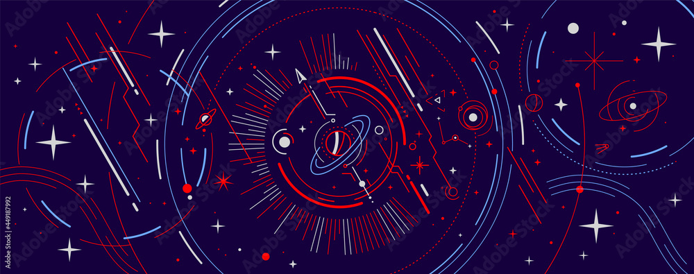 Canvas Prints vector abstract horizontal red and blue space illustration with star, planet and line