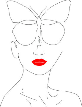 Minimal woman face. One-line drawing style.