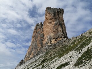 Fototapeta na wymiar Trekking in Tre Cime in the Dolomites Mountains in Northern Italy