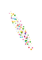 Purple Falling Dot Illustration. Isolated Square Background. Yellow Confetti Decoration. Cartoon Star Illustration. Orange Festival Circle.