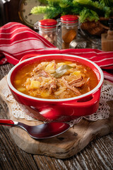 Traditional russian sour cabbage soup