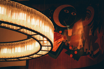 Vintage atmosphere with wall design and gorgeous chandelier