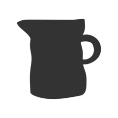 Vector isolated dark grey illustration of handmade ceramic milk jug. Hand drawn craft earthenware made in pottery wheel. Design of pitcher for coffee drinks. White background