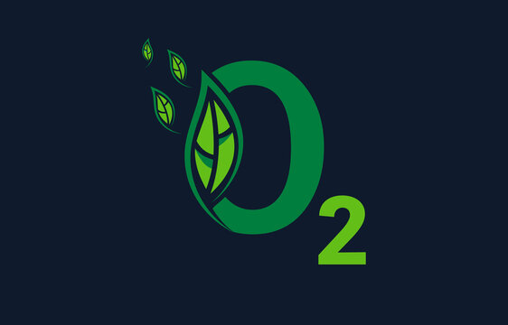 Eco Nature Oxygen O2 icon concept logo with leaves. Oxygen Vector Illustration Graphic Design.