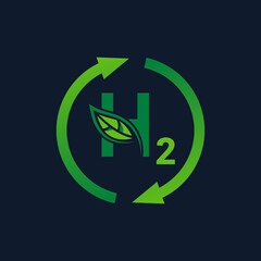 Renewable Eco Energy Clean Hydrogen H2 Icon Concept. Production of Green Hydrogen Energy Powered by Renewable Electricity. Hydrogen H2 Vector Illustration Design.
