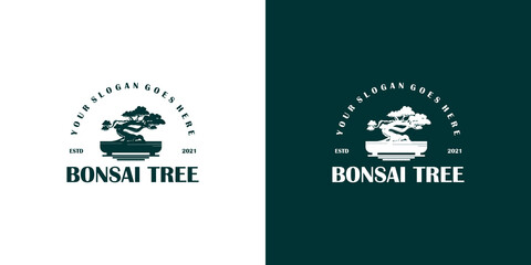 bonsai logo with line art design for reference your business