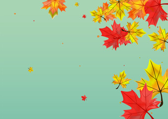 Fototapeta na wymiar Brown Plant Background Green Vector. Floral Season Card. Yellow Decor Leaves. November Foliage Texture.