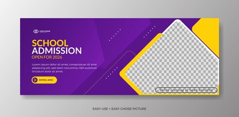 Modern and simple school admissions web banner design template 