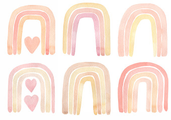 Watercolor Beige Boho Rainbow illustration, Delicate Modern Rainbow clip art, Card printing, kids art, baby shower, Rainbow Poster, Scrapbook clipart