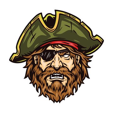 Bearded pirate head with eye patch