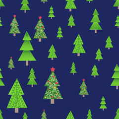 christmas tree seamless pattern. Winter forest, pine trees and snowflakes Print for fabric, wrapping paper