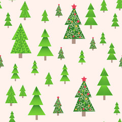 christmas tree seamless pattern. Winter forest, pine trees and snowflakes Print for fabric, wrapping paper