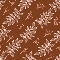 Seamless pattern. Abstract leaves. Line art, doodles. Background for the design of fabric, paper, packaging.