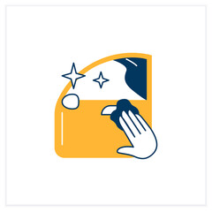 Car disinfection flat icon. Taxi door and interior cleaning with antibacterial wipe linear pictogram. Concept of public transport and taxi service covid safety measures. Vector illustration