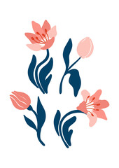 Cute floral element for creating fashion prints, postcard, wedding invitations, banners, floral arrangement illustrations, bouquets.