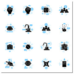 Digital transformation glyph icons set. Modern technologies. Digitalization. Future. Digital revolution concept.. Filled flat signs. Isolated silhouette vector illustrations