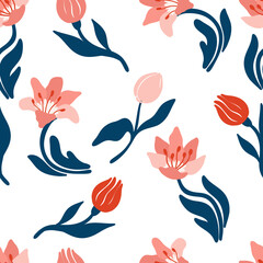 Fototapeta na wymiar Floral raster seamless pattern. Floral botanical motifs. Illustration with flowers can be used for wallpapers, pattern fills, web page backgrounds,surface textures. Gorgeous floral arrangement