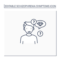Neologism line icon. Made up new words or phrases. Creating own words with special meaning.Schizophrenia symptoms concept. Isolated vector illustration.Editable stroke