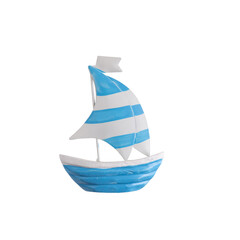 Toy white and blue ship isolated on white. 