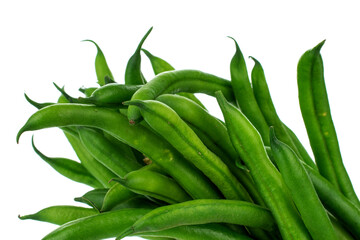 Several ripe green beans, close-up, isolated on white.