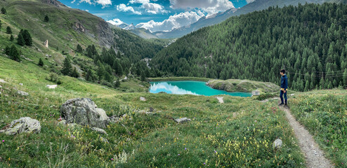 Moosjisee mountain lake in Zermatt, Switzerland - obrazy, fototapety, plakaty