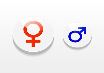 男女の性別記号の立体的なボタンあるイラスト
