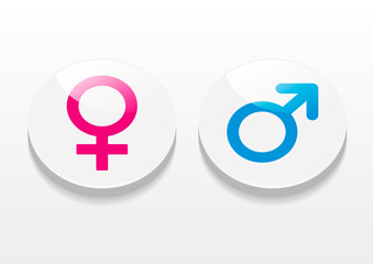 男女の性別記号の立体的なボタンあるイラスト
