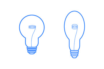 Blue outline light bulbs icon. For the design of applications and websites.