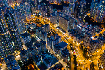 Obraz premium Top view of Hong Kong city night
