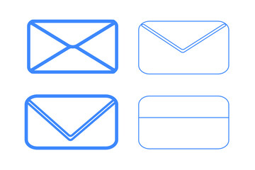 Envelope icons set. Blue outline. For website and application design.