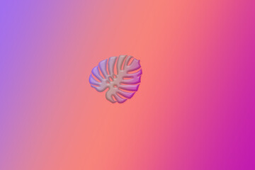 Background with colorful bright gradient and monstera leaf. Minimalism. Illustration