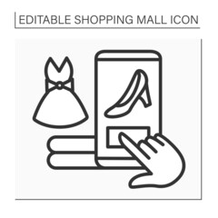 Online shopping line icon. Online ordering shoes and dresses. Fashion boutique. Shopping mall concept. Isolated vector illustration. Editable stroke
